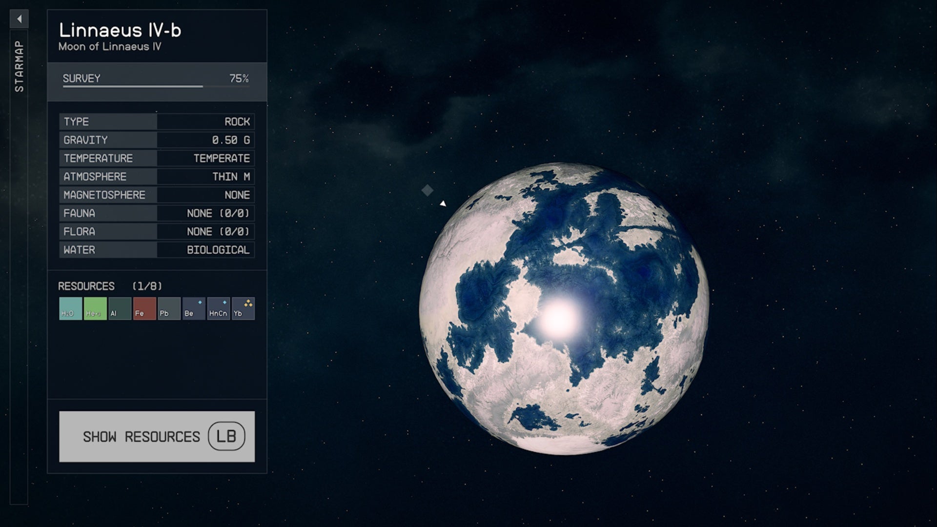 Starfield Linnaeus IV-b planet map