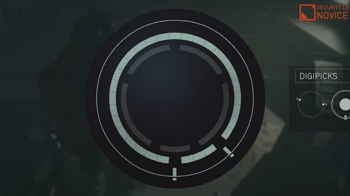 A partially complete lockpicking minigame puzzle in Starfield.