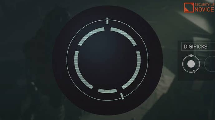 A partially complete lockpicking minigame puzzle in Starfield.