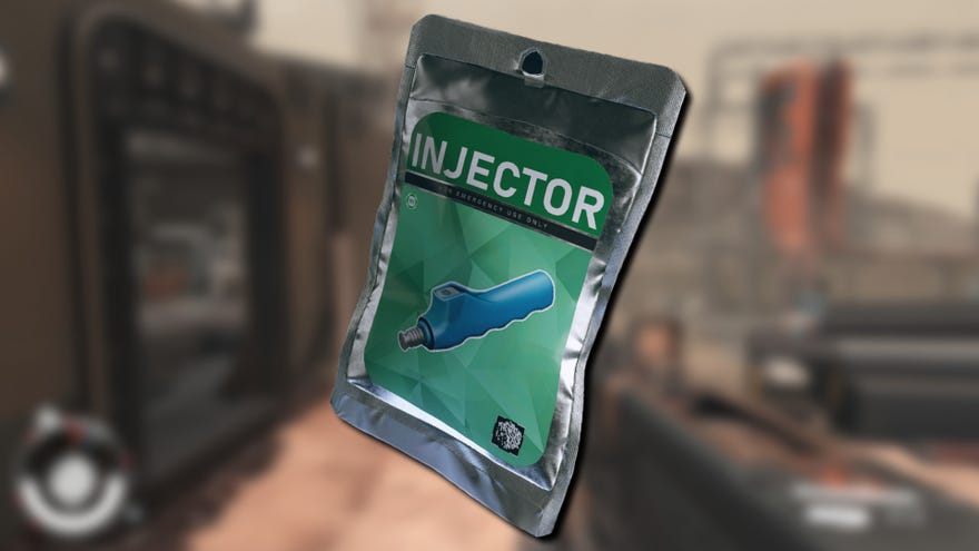 An Injector pack in Starfield, superimposed over a blurred screenshot from the game.