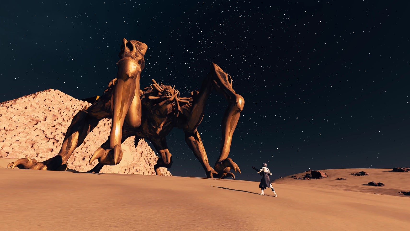 A giant golden Terrormorph boss in Starfield. - 1