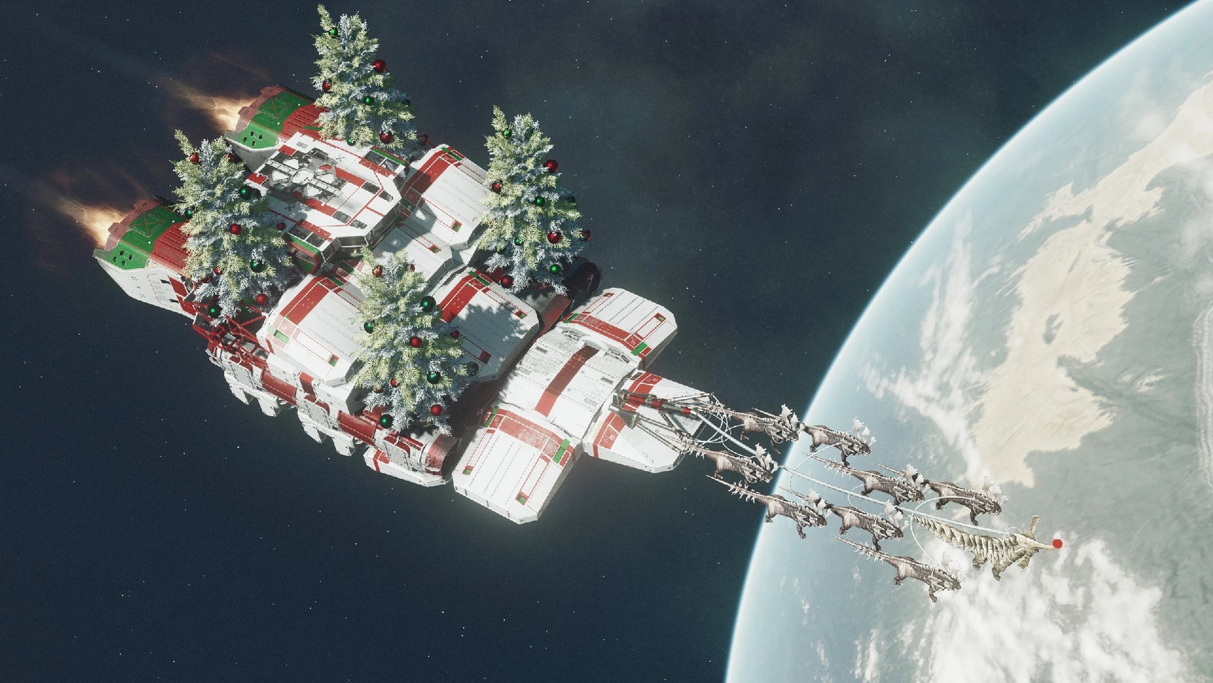 A festively-decorated ship in Starfield. - 1