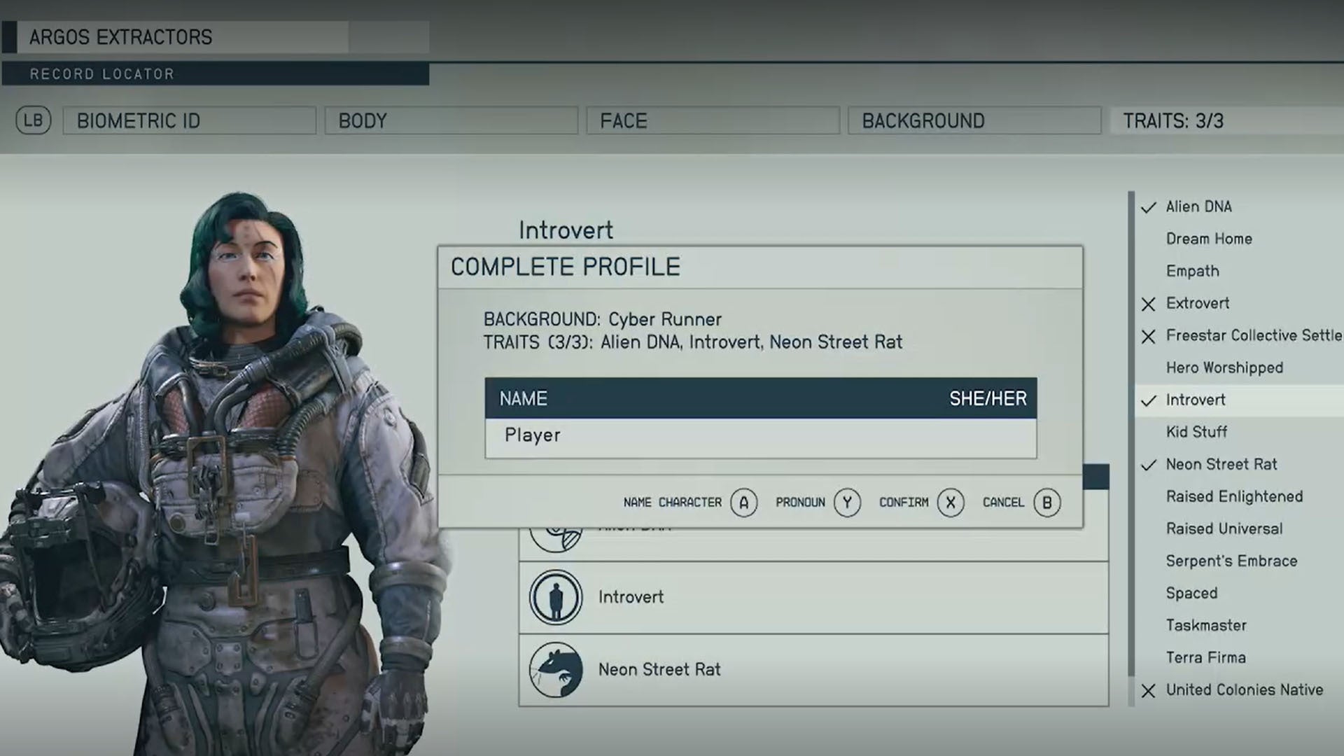 starfield naming character and pronouns in character creator