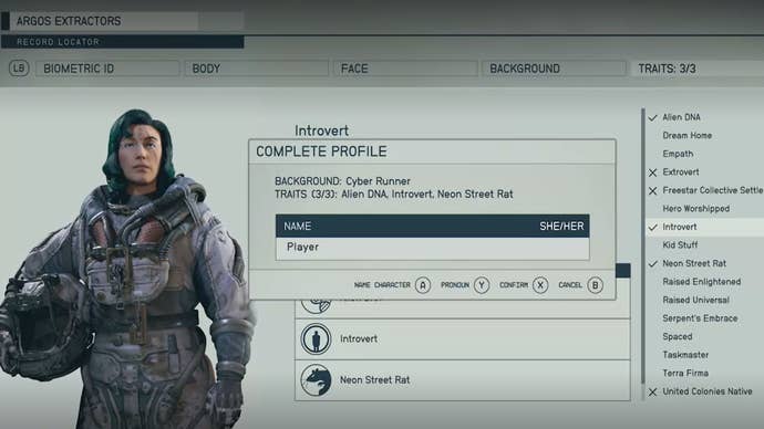 starfield naming character and pronouns in character creator