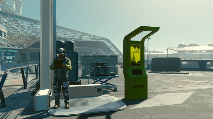 starfield new atlantis trade authority kiosk next to ship technician