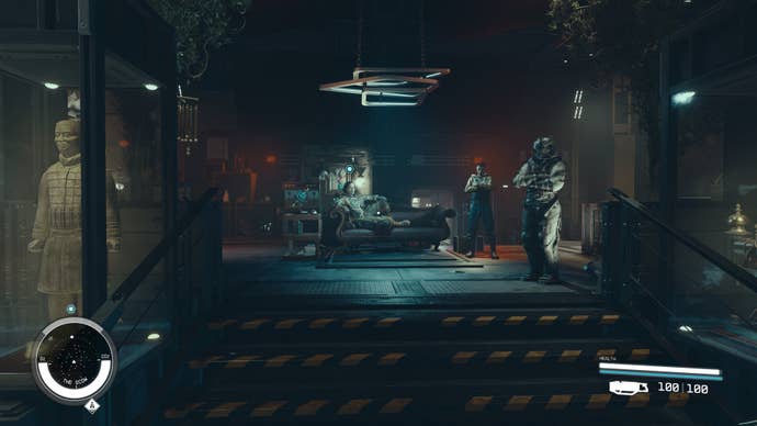 Captain Petrov lays on his throne chair in one of The Scow’s main rooms amidst his collection in Starfield.