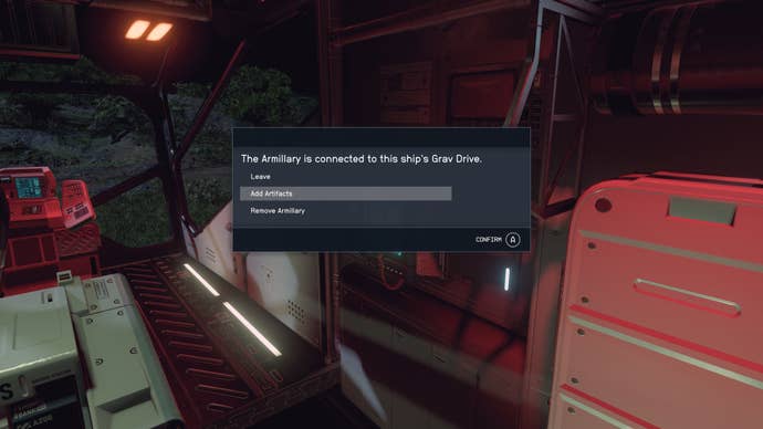 A window accessed via the Armillary Screen pops up to offer players the option to add artifacts to the Armillary in Starfield.