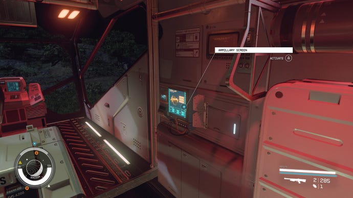 The ship Armillary Screen is seen on the wall to the right of the cockpit in Starfield.