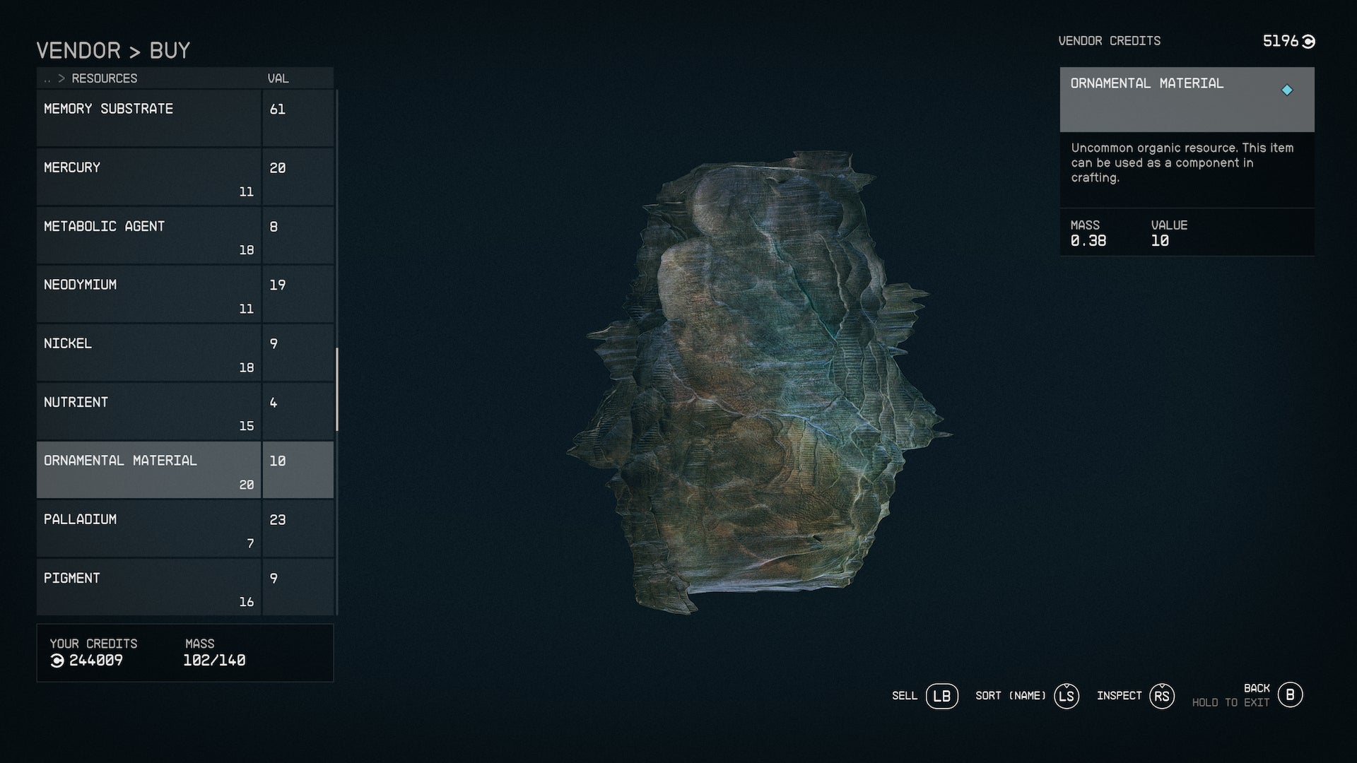 A stack of ornamental material at a merchant in Starfield - 3