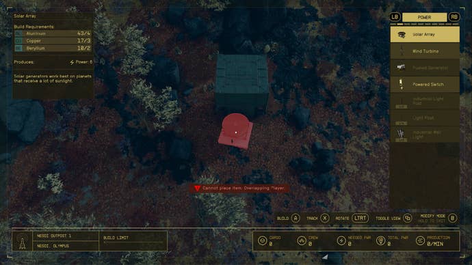 starfield outpost building mode unable to place building notification screen