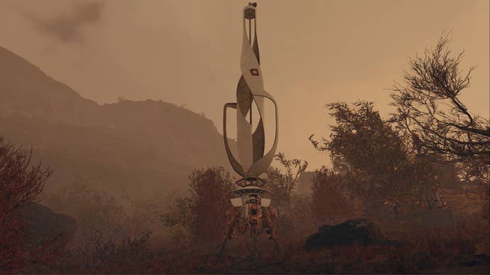 Starfield, a wind turbine power creator in an Outpost