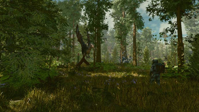 Being attacked by a murder parrot in a forest on Jemison