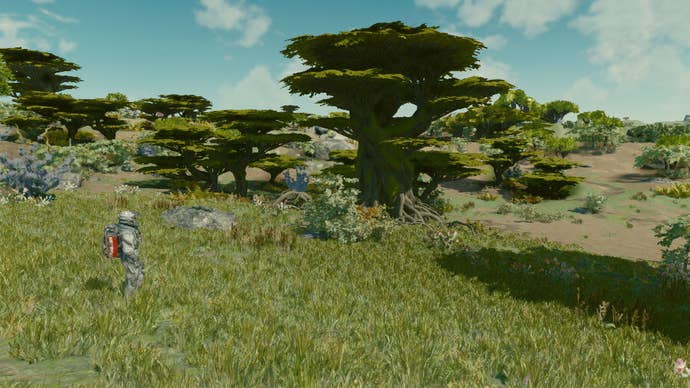Exploring a deciduous forest on Jemison in Starfield