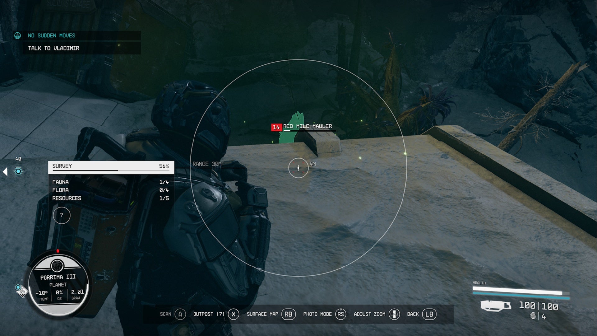 starfield player using scanner to seek out red mile mauler