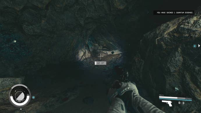 The player in Starfield obtains some Quantum Essence in a cave.