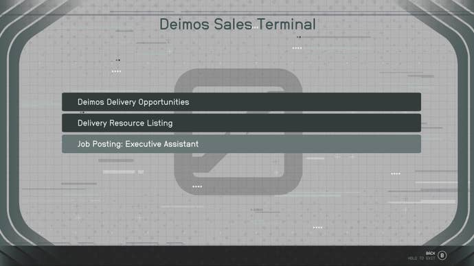 The Deimos executive assistant job posting for Cydonia in Starfield.