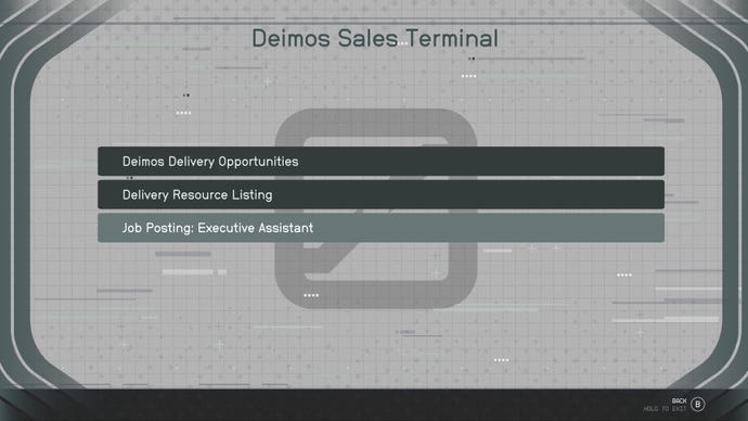 The Deimos executive assistant job posting for Cydonia in Starfield.
