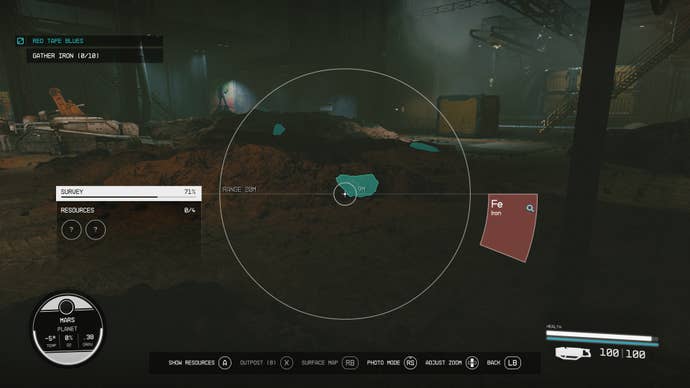 Using the Cutter to mine nearby iron on Cydonia in Starfield.