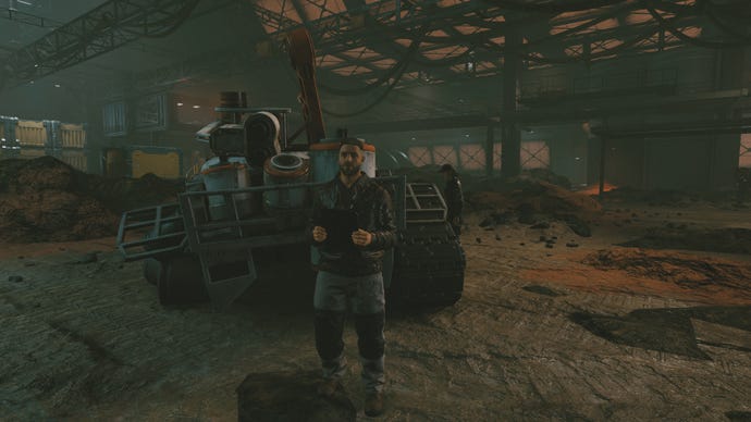Trevor Petyarre stands next to mining equipment on Cydonia in Starfield.