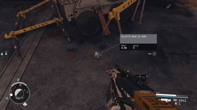 The ecliptic base ID card is found on the floor following battle in Starfield.