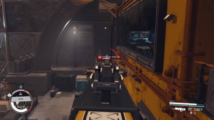 Guardian Athaliah appears to the side of the building attacking the players in Starfield.