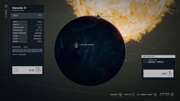 The Buried Temple landing spot on Masada III in Starfield.