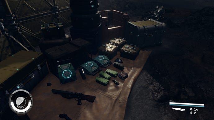 A collection of ammo, Med Packs, Trauma Packs, and boxes all available to loot before players head further into battle in Starfield.