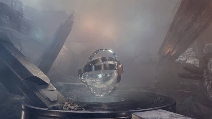 The rings encompassing artifact Mu shine in the center of the cave in Starfield.