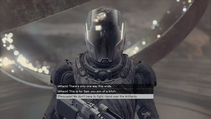 The Hunter offers options to persuade or attack in order to acquire the final artifacts in Starfield.