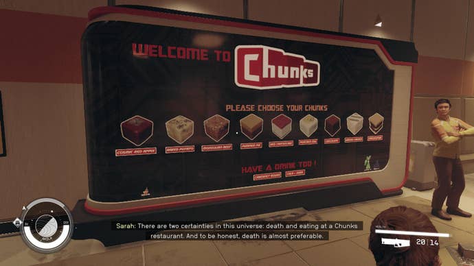 A menu board in a Chunks restaurant in Starfield, showing cubes of e.g. baked potato and beef