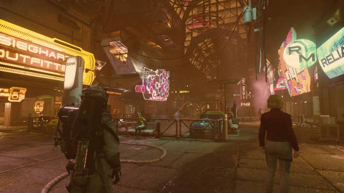 The main shopping district in Neon in Starfield