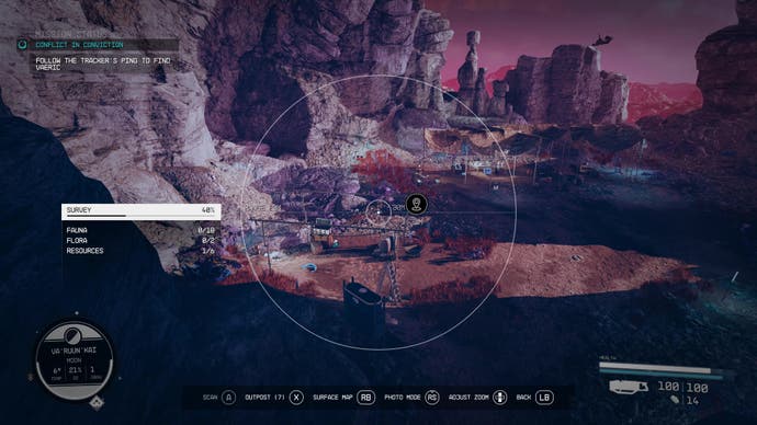 An overhead view of the Abandoned Camp from Starfield's Shattered Space DLC.