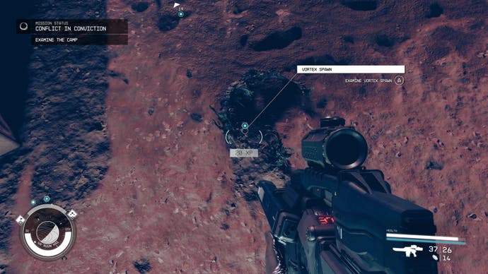 A screenshot of a Vortex Spawn in the Abandoned Camp in Starfield's Shattered Space DLC.