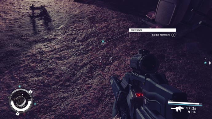 A screenshot of Footprints in the Abandoned Camp in Starfield's Shattered Space DLC.