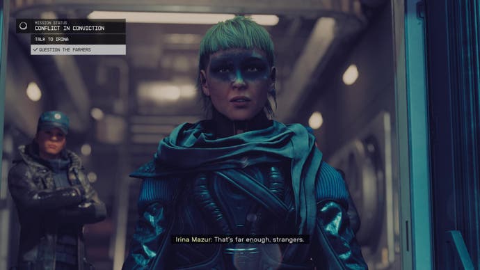 The player talks to Irina in Starfield Shattered Space.