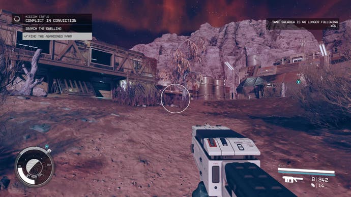 A player approaches an abandoned farm in Starfield's Shattered Space DLC.