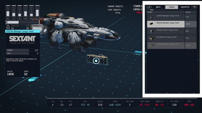 starfield ship builder cargo options