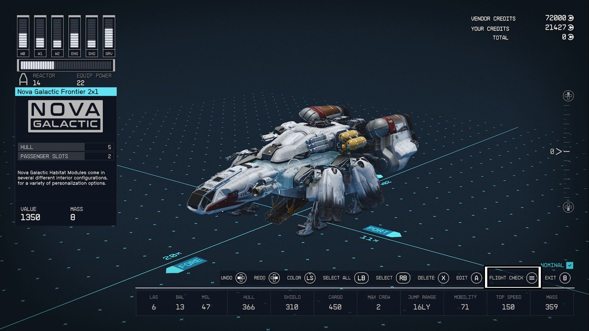 starfield ship builder mode flight check menu option
