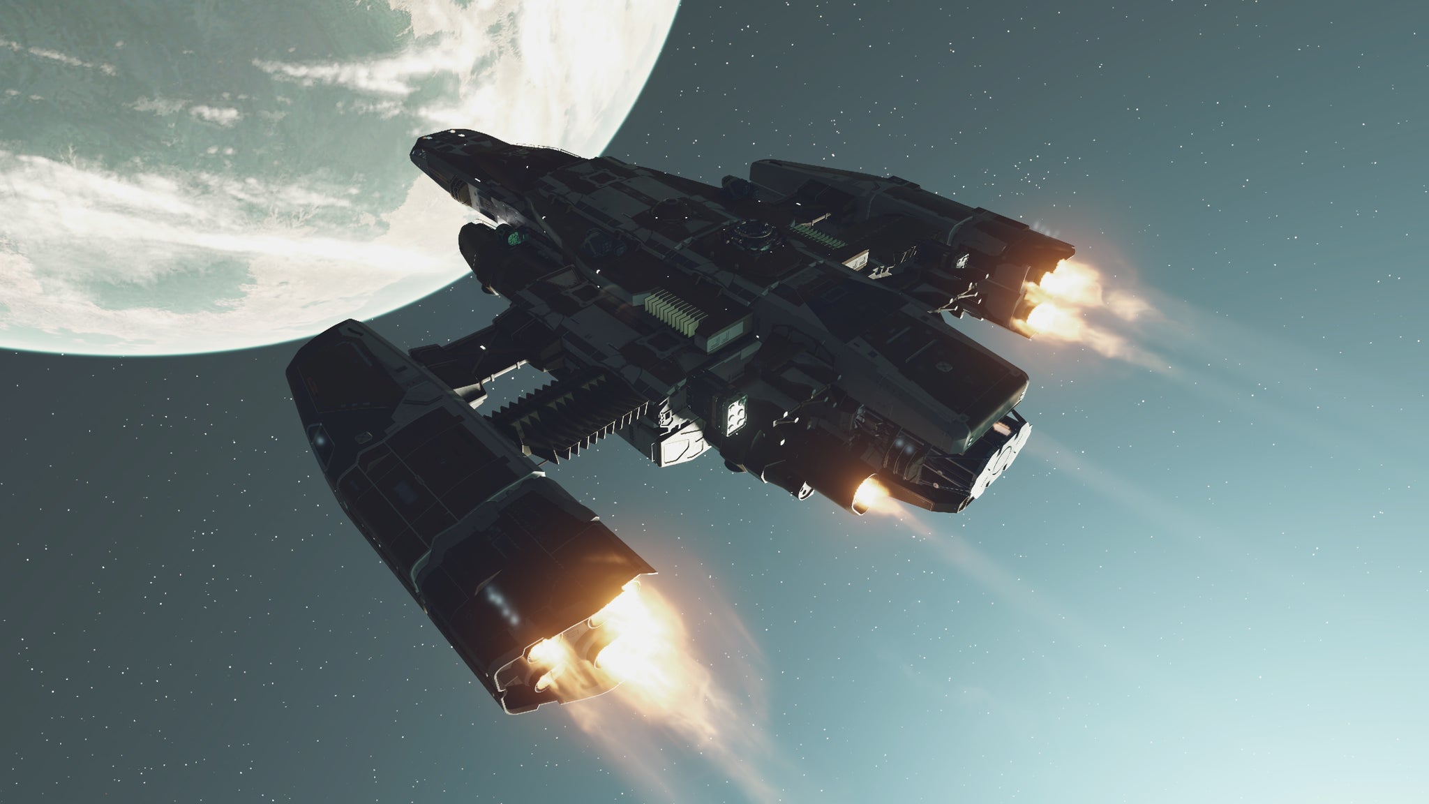 The Star Eagle ship in Starfield, in orbit around a planet. - 7