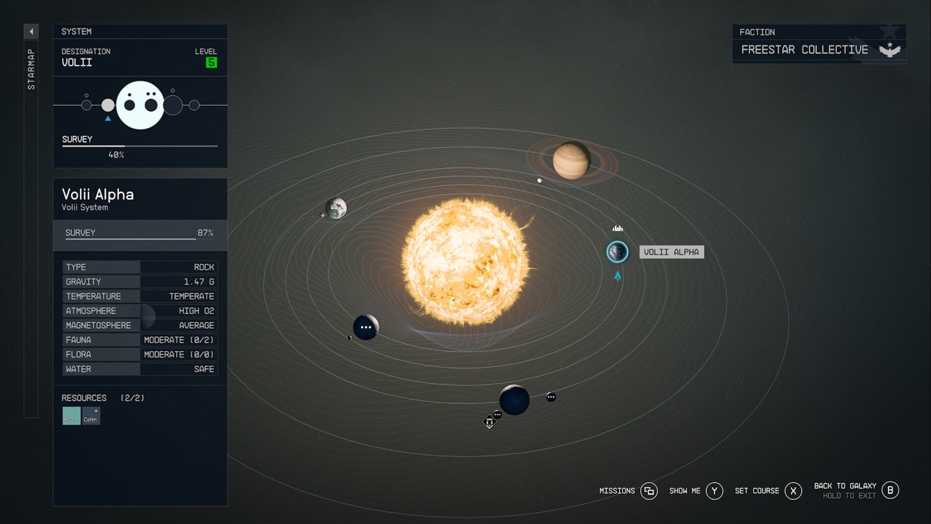 starfield star map showing planet volii alpha