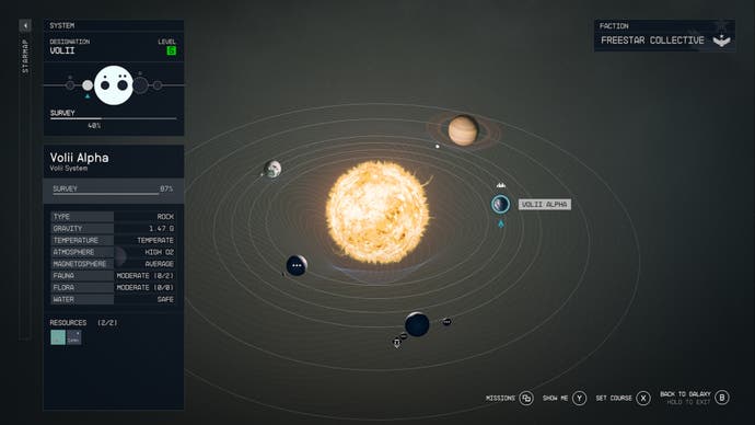 starfield star map showing planet volii alpha