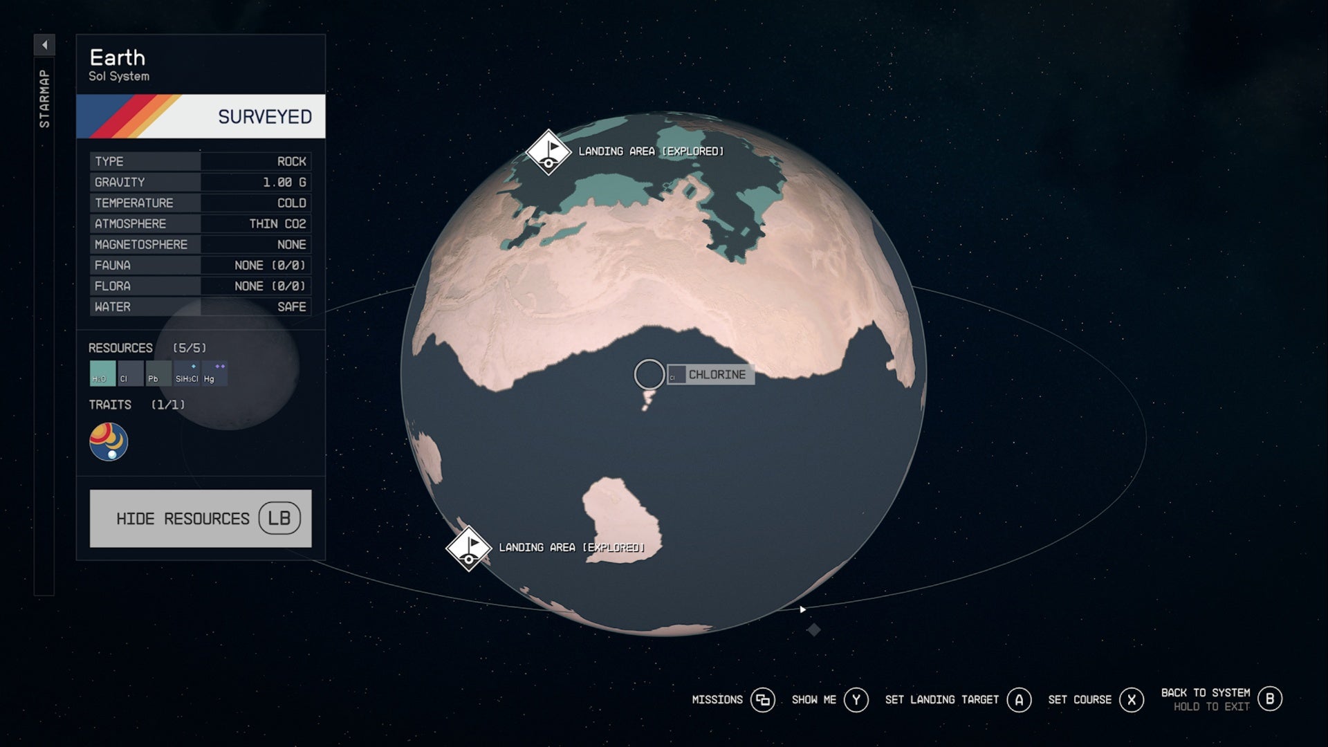 starfield star map view of completely surveyed earth