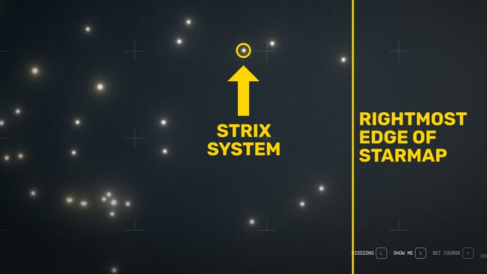 Part of the Starfield starmap showing the location of the Strix System.
