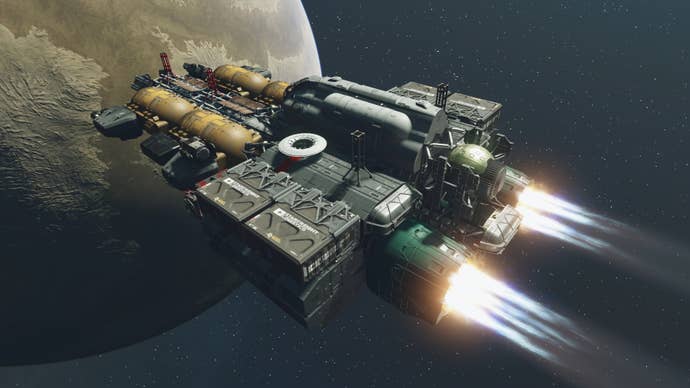 The Stronghold ship in Starfield in orbit around a planet.