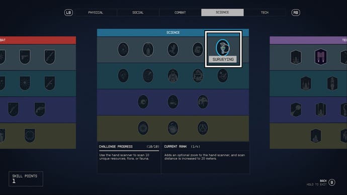 starfield surveying skill on skill menu
