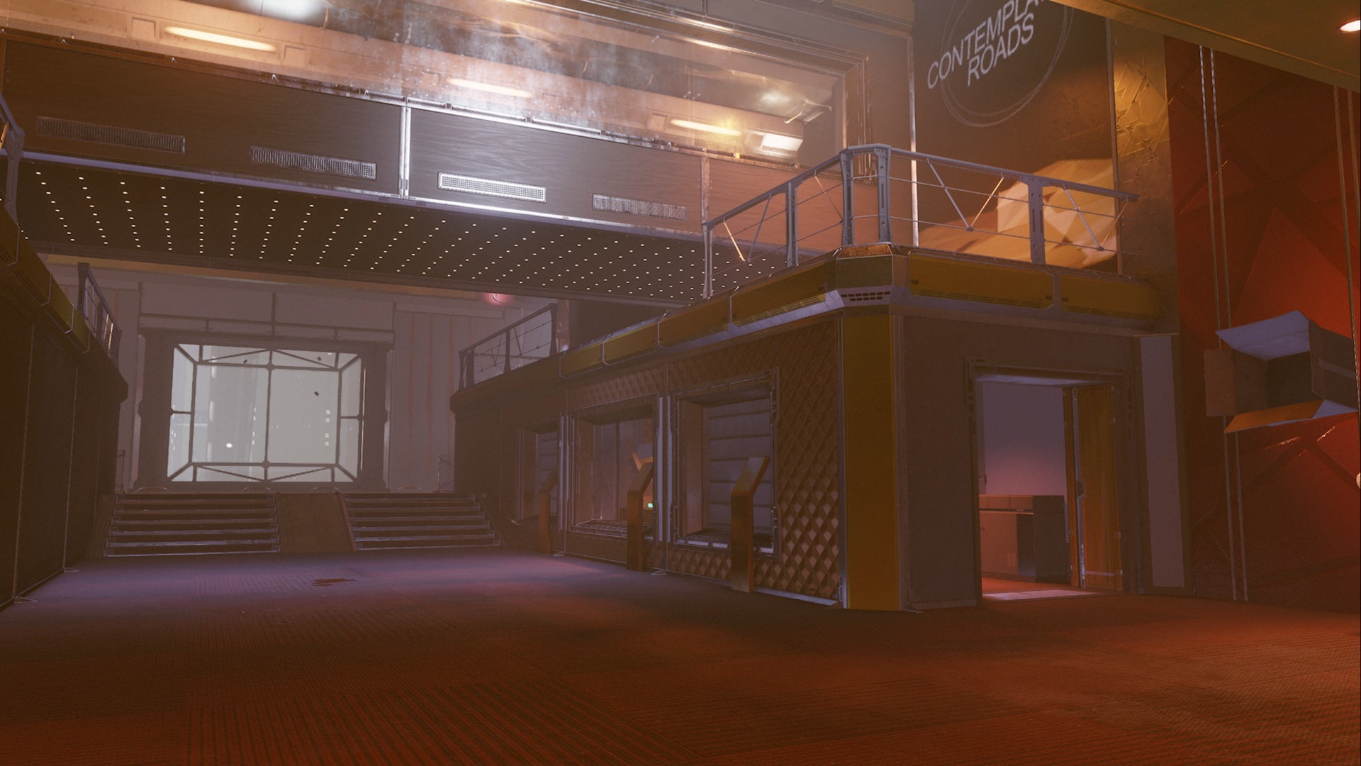 starfield the almagest managers office location below a glass walkway.