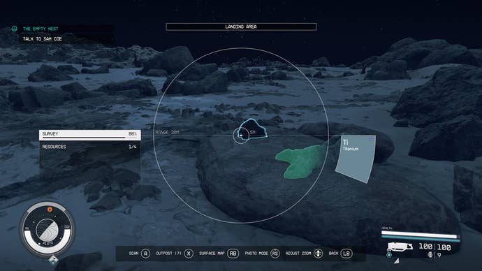 A minable node of titanium on the surface of Pluto in Starfield