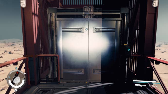 The NASA Launch Facility elevator and the button that requires players to power up in Starfield.