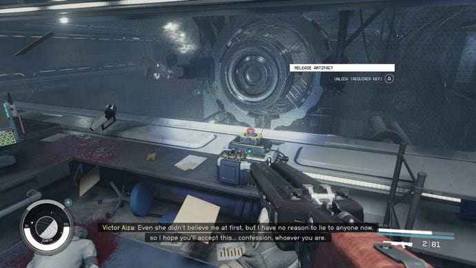 A large red button to release the artifact lays ready to be triggered by players on the desk in Starfield.