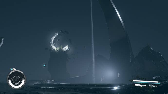 The Scorpion’s Sting is a large dominating statue with a shining beacon in the center found on Hyla II in Starfield.